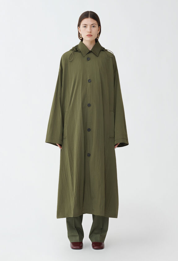 Fabiana Filippi Parka lungo con cappuccio in tecnico mosso, loden VERDE CTD214F198D6420000