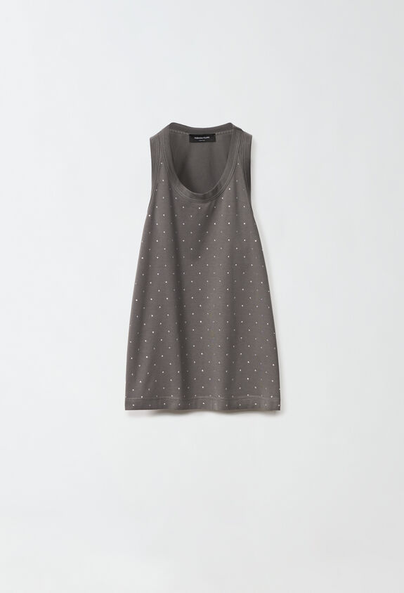 Fabiana Filippi Jersey vest top with all-over embroidery, graphite GREY JED214F283I9350000