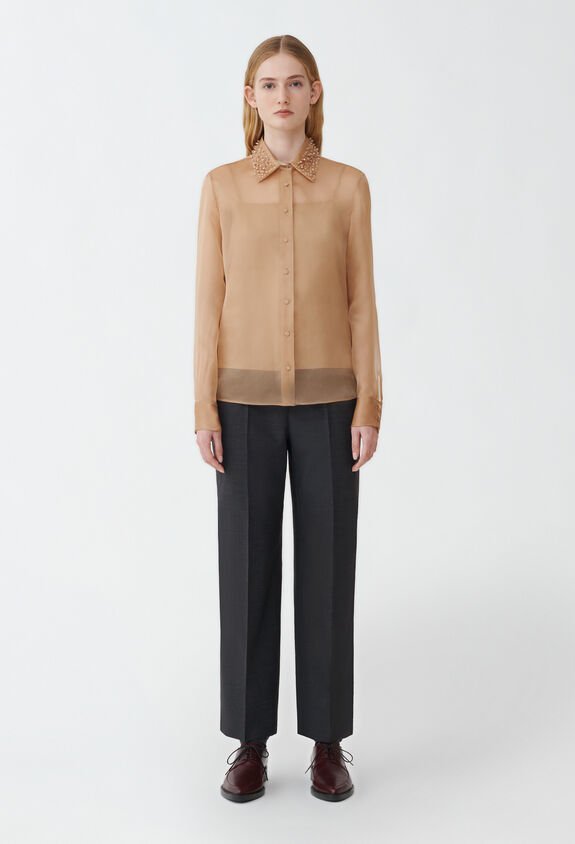 Fabiana Filippi Organza shirt with embroidery on the collar, camel BROWN CAD214F287I9290000