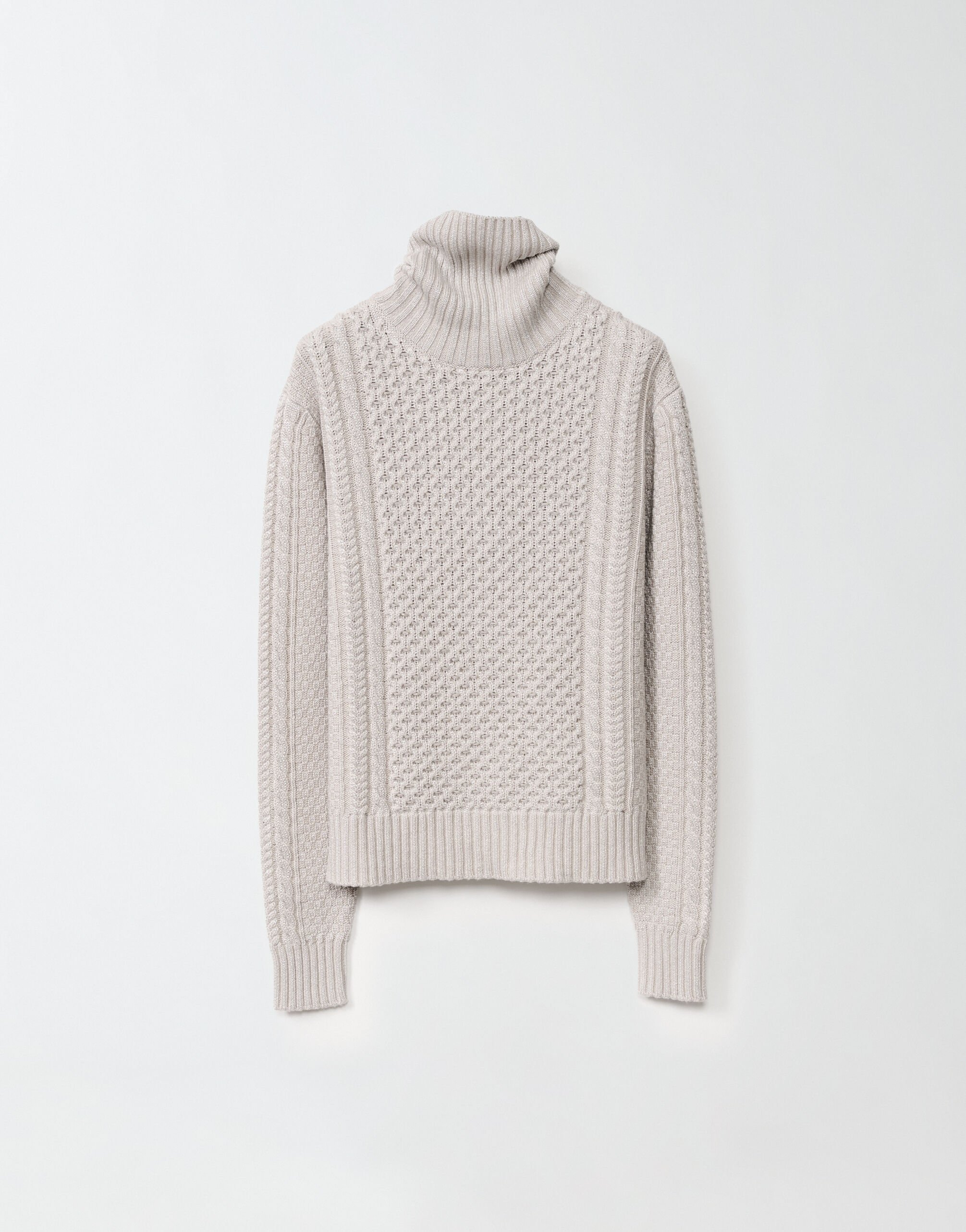 ${brand} Pull fisherman en Platinum avec Lurex, grège ${colorDescription} ${masterID}