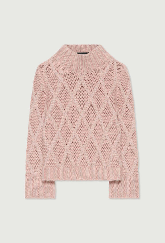 CREW NECK SWEATER IN CABLE-KNIT CASHMERE AND SILK - PINK