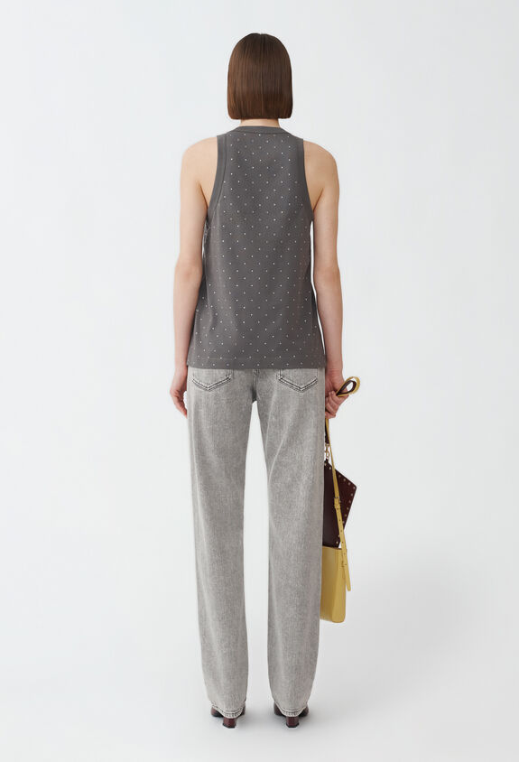 Fabiana Filippi Jersey vest top with all-over embroidery, graphite GREY JED214F283I9350000