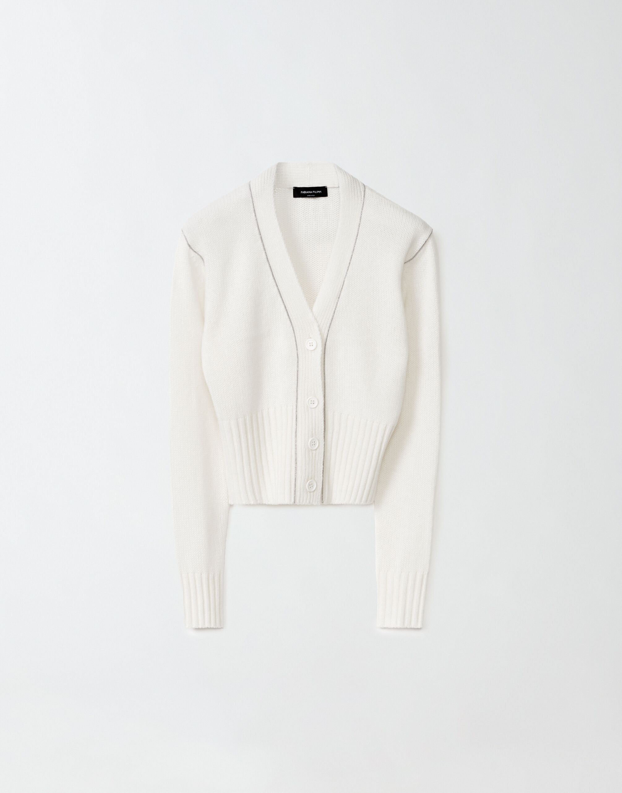 ${brand} Kurzer Cardigan aus Kaschmir-Gaze, Weiß ${colorDescription} ${masterID}