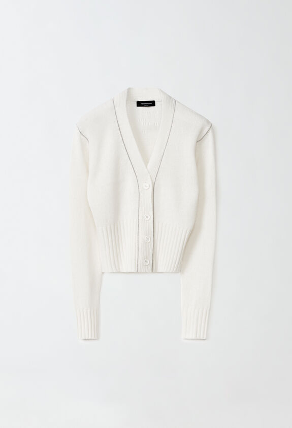 Fabiana Filippi Cardigan court en gaze de cachemire, blanc blanc MAD264F038N900M466