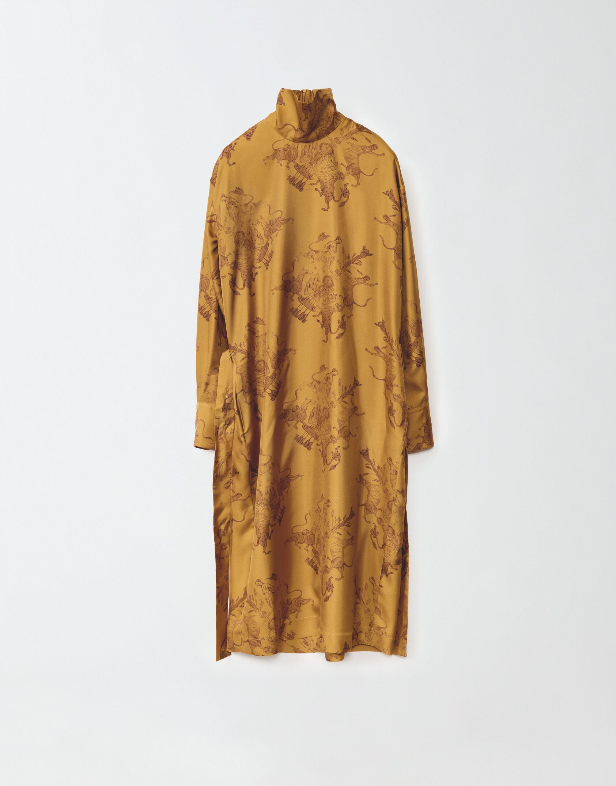 ${brand} Printed silk twill dress, mustard ${colorDescription} ${masterID}