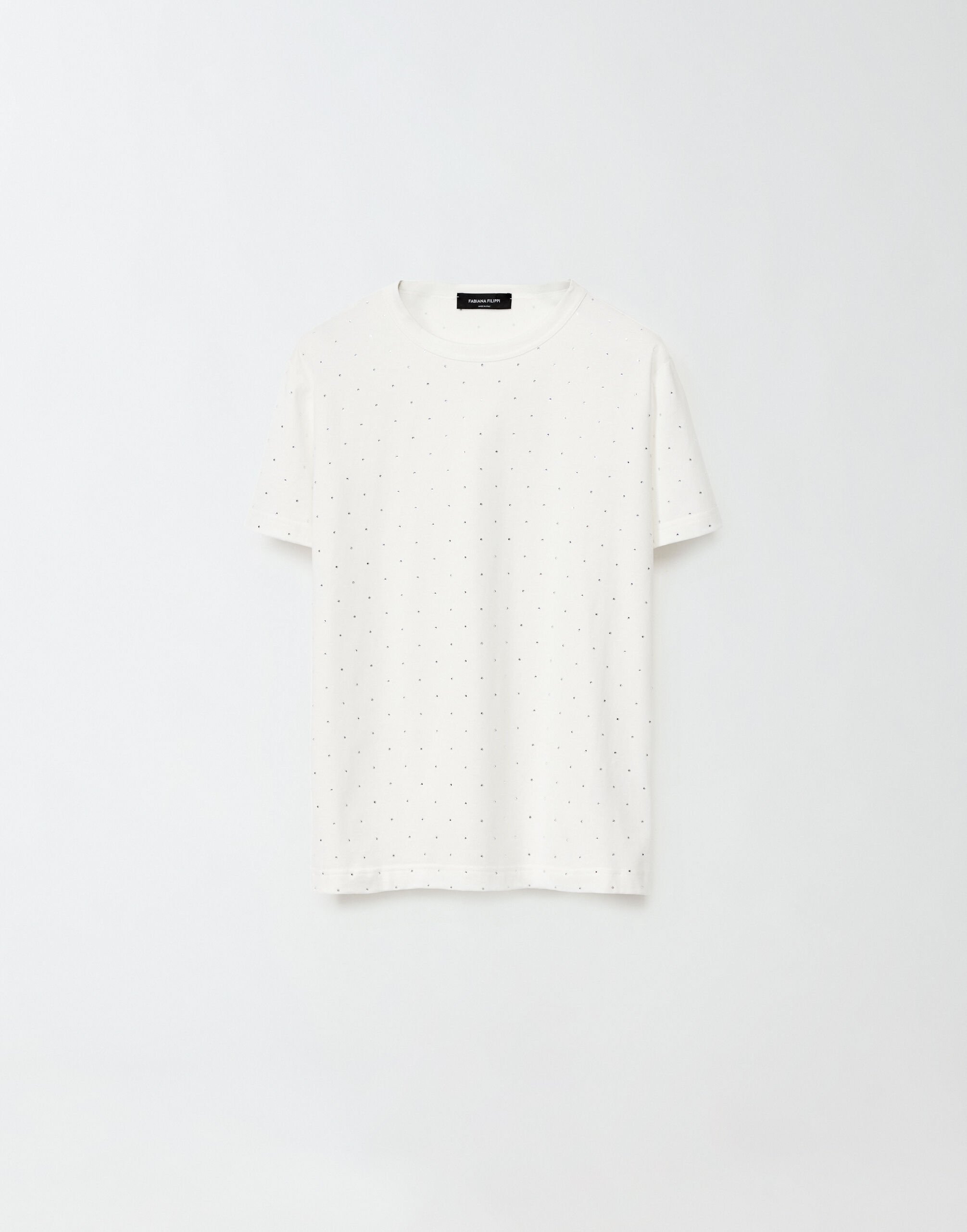 ${brand} T-Shirt aus Jersey mit Allover-Stickerei, Weiß ${colorDescription} ${masterID}