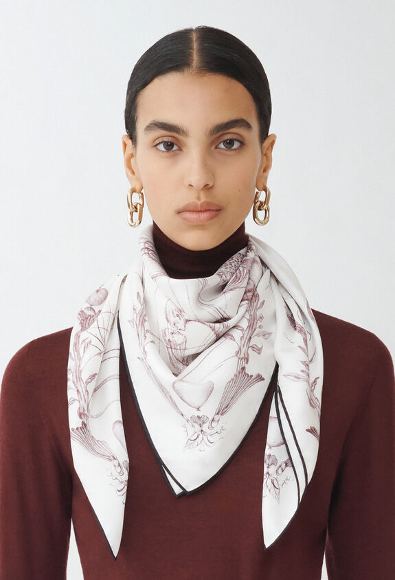 Fabiana Filippi Foulard in twill di seta stampato, bianco e bordeaux BIANCO SAD214A787I1510000