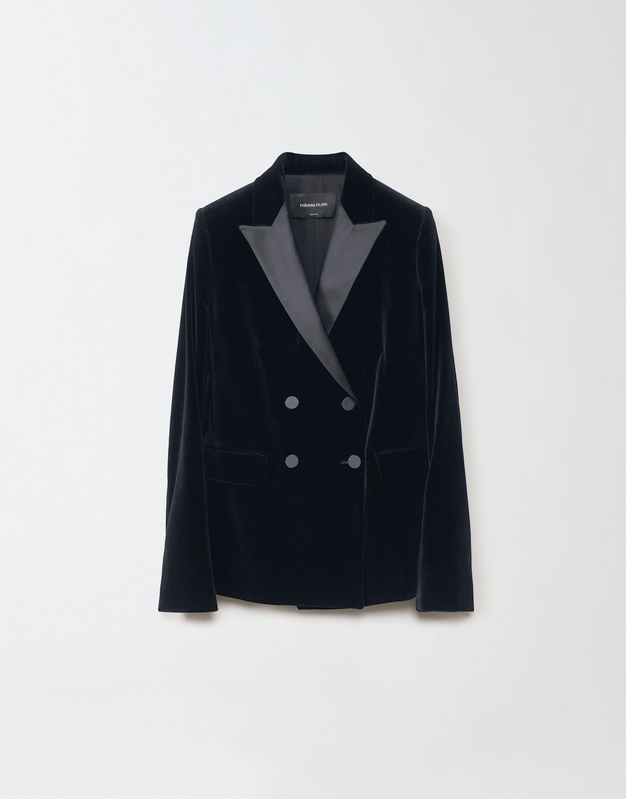 ${brand} Velvet double-breasted smoking jacket, black ${colorDescription} ${masterID}