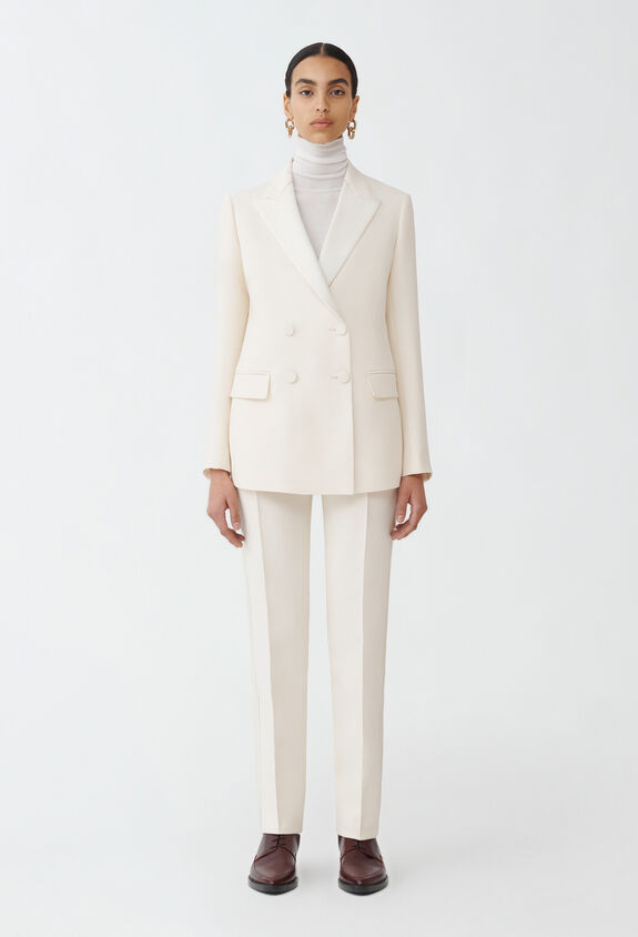 Fabiana Filippi Wool and silk crepe double-breasted jacket, butter WHITE GCD214F178I9140000