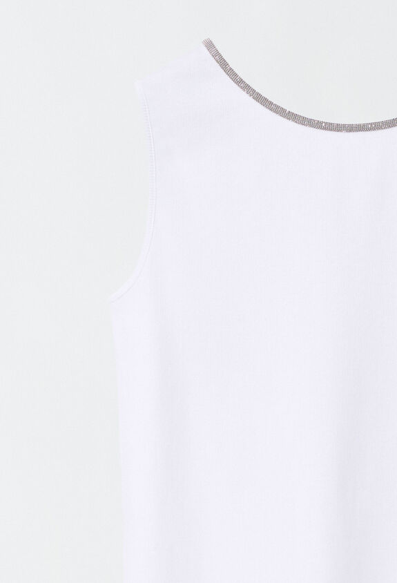 Fabiana Filippi FRONT/BACK RIBBED JERSEY TANK TOP,BRILLIANT DETAIL ON COLLAR WHITE JED273B556I7800000