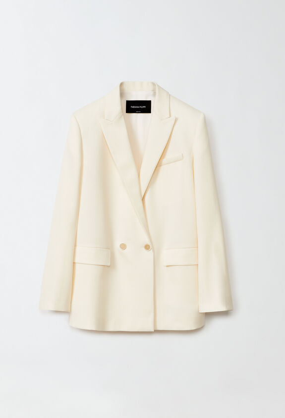 Fabiana Filippi Double-breasted wool twill jacket, raffia WHITE GCD224F412SK070000