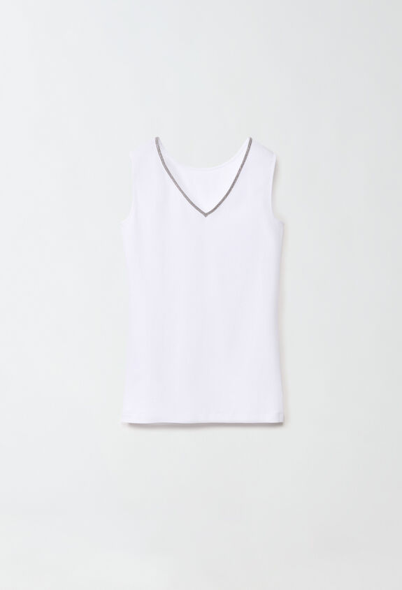 Fabiana Filippi FRONT/BACK RIBBED JERSEY TANK TOP,BRILLIANT DETAIL ON COLLAR WHITE JED273B556I7800000