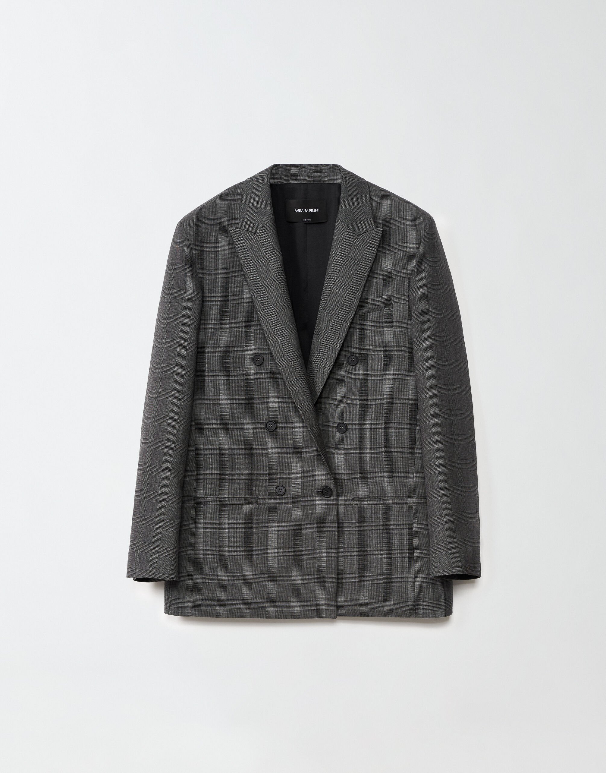 ${brand} Glen plaid double-breasted jacket, dark grey and black ${colorDescription} ${masterID}