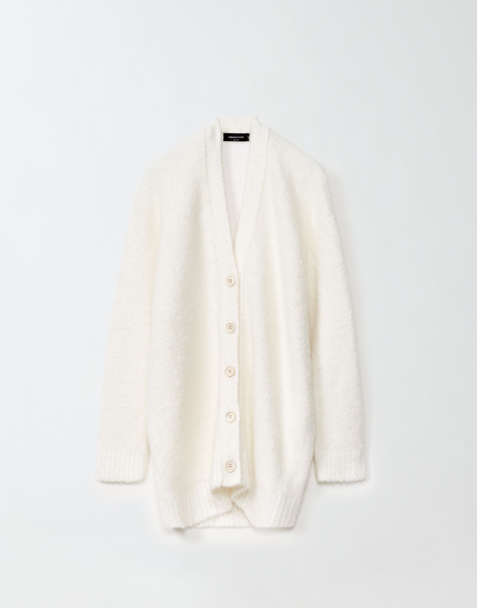${brand} Cashmere and silk bouclé cardigan, white ${colorDescription} ${masterID}