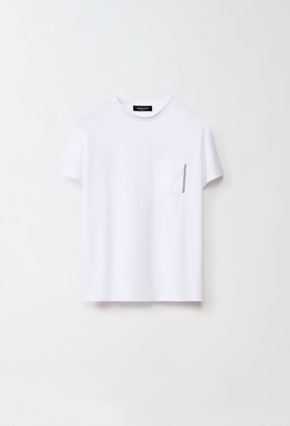 Fabiana Filippi BASIC T-SHIRT WITH CHEST POCKET AND BRILLIANT DETAIL WHITE JEDP04W108X6450000