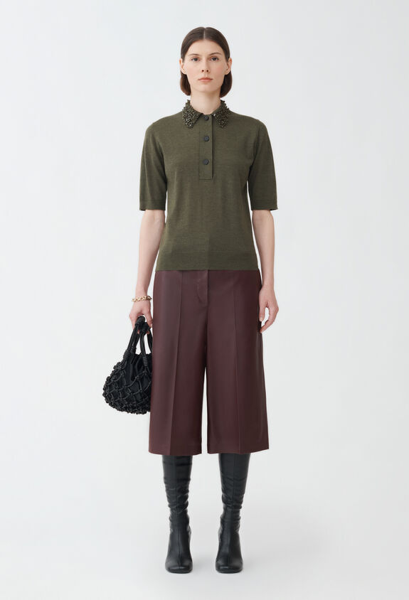 Fabiana Filippi Cashmere and silk polo shirt with embroidery on the collar, loden GREEN MAD214F394I9300000