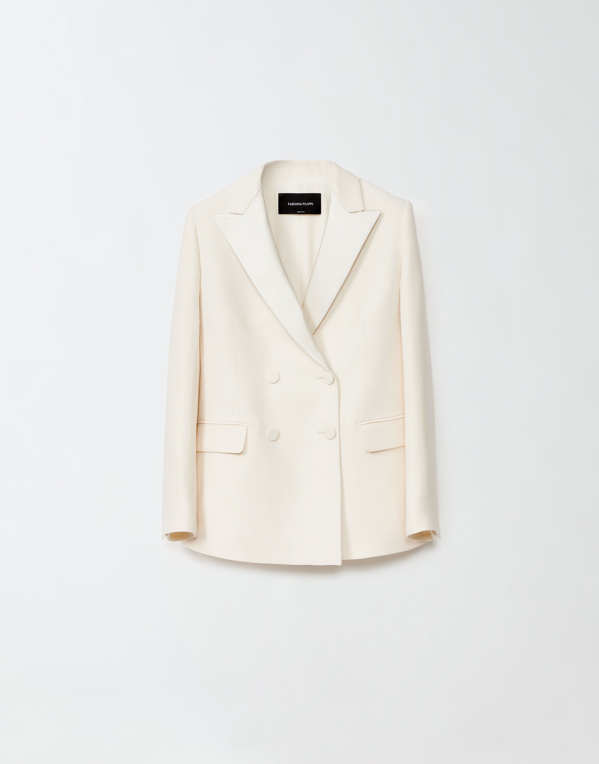 ${brand} Wool and silk crepe double-breasted jacket, butter ${colorDescription} ${masterID}