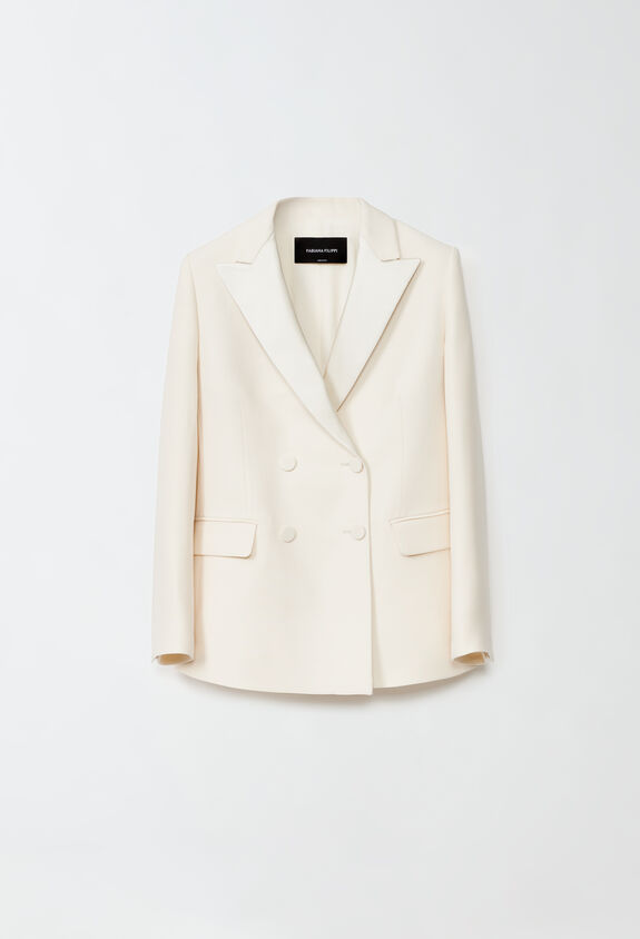 Fabiana Filippi Wool and silk crepe double-breasted jacket, butter WHITE GCD214F178I9140000