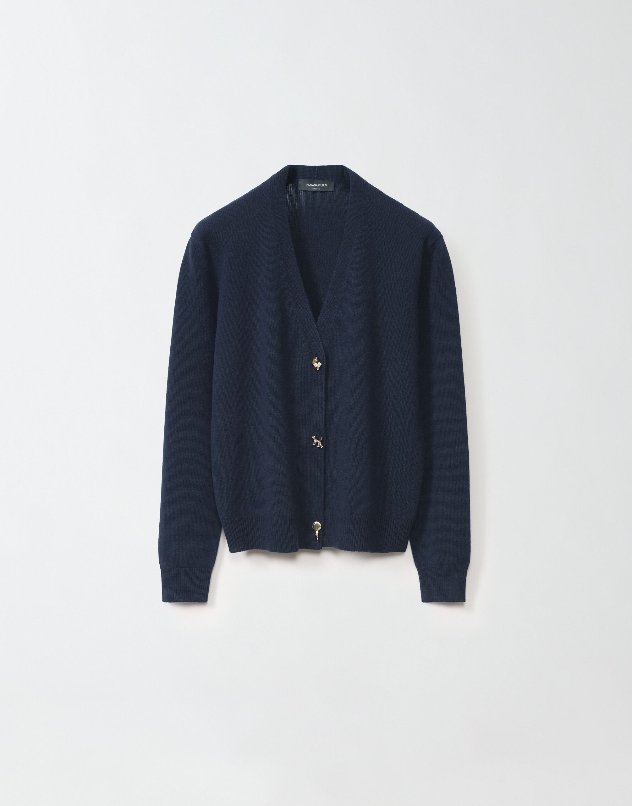 ${brand} Cardigan in cashmere con bottoni Fabula, blu inchiostro ${colorDescription} ${masterID}