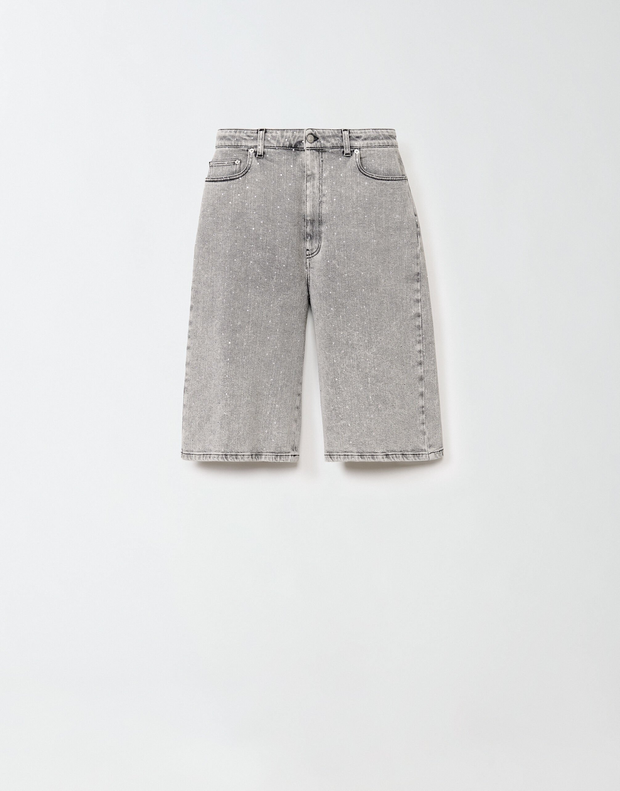 ${brand} Denim bermuda shorts with all-over embroidery, marbled grey ${colorDescription} ${masterID}