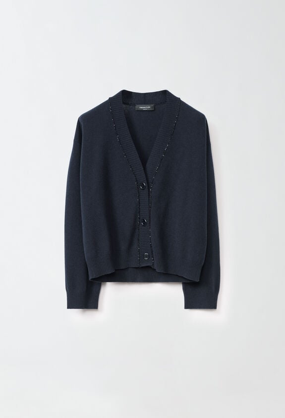 Fabiana Filippi Cardigan boxy in Platinum, blu inchiostro BLU MAD214F024I9470000