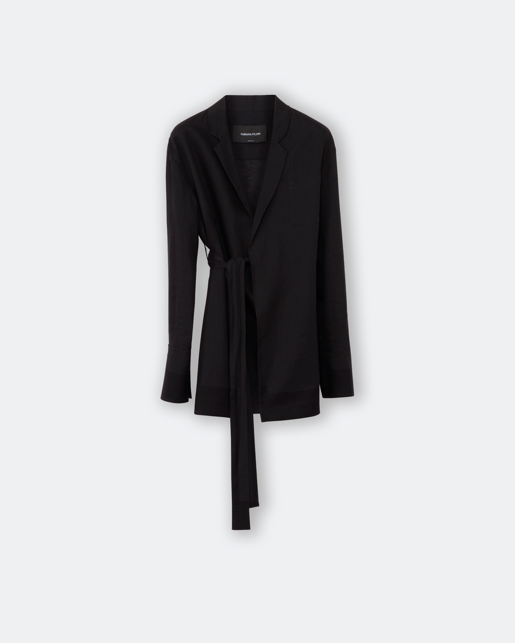 Shop Fabiana Filippi Linen Cloth Jacket With Bow Detail In Black