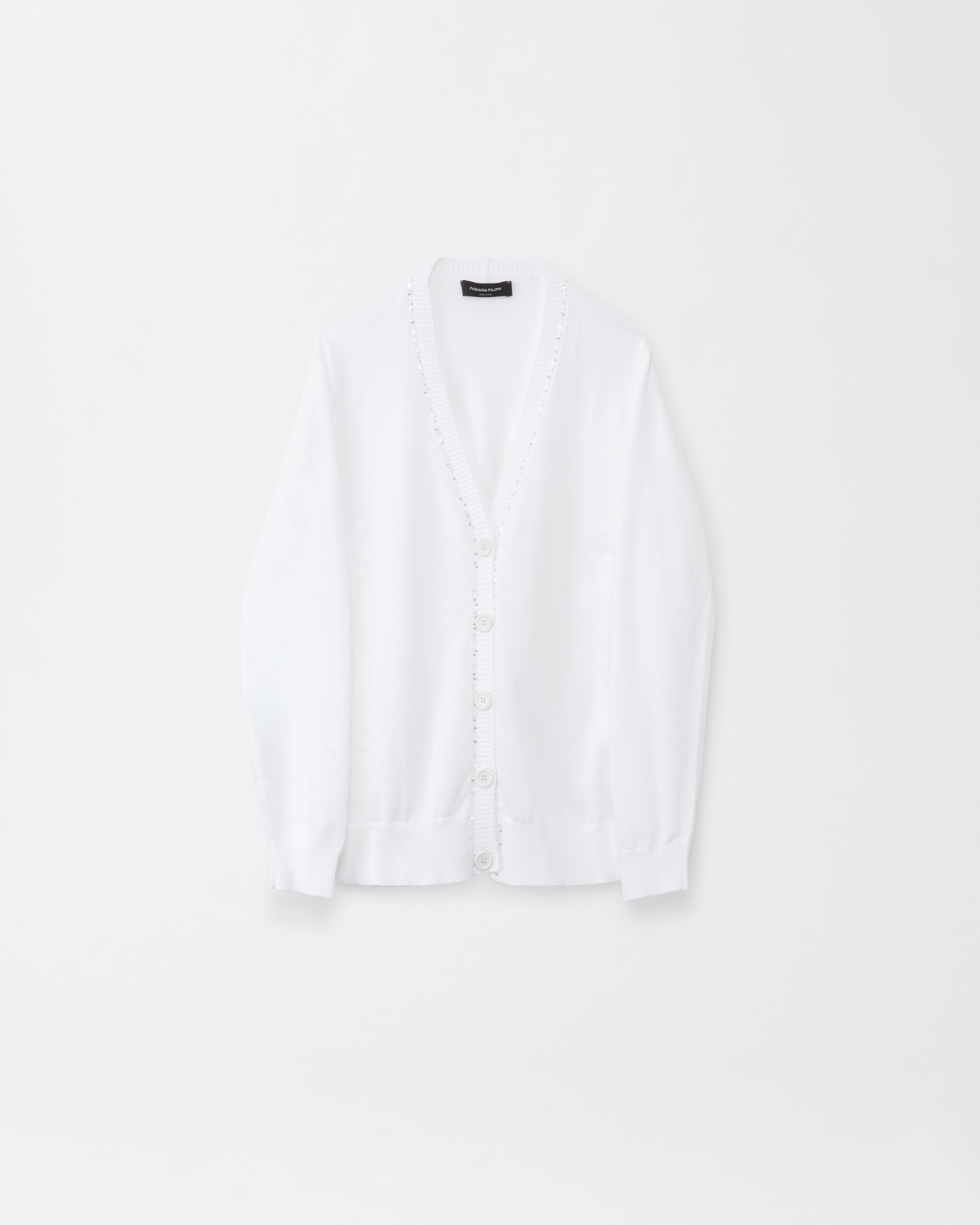 Shop Fabiana Filippi Cotton Cardigan With Sequin Thread In Optical White