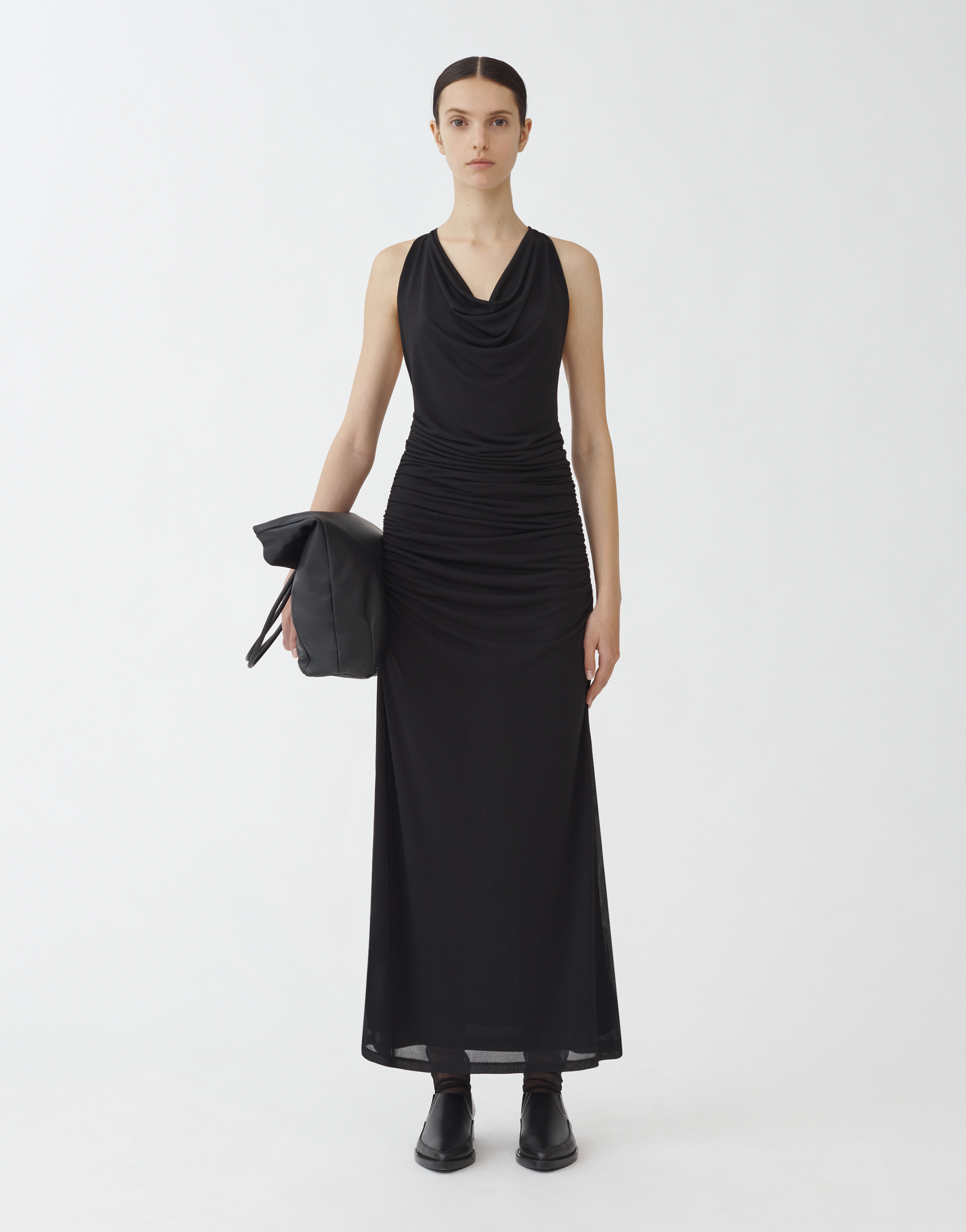 Shop Fabiana Filippi Jersey Draped Sleeveless Dress In Black