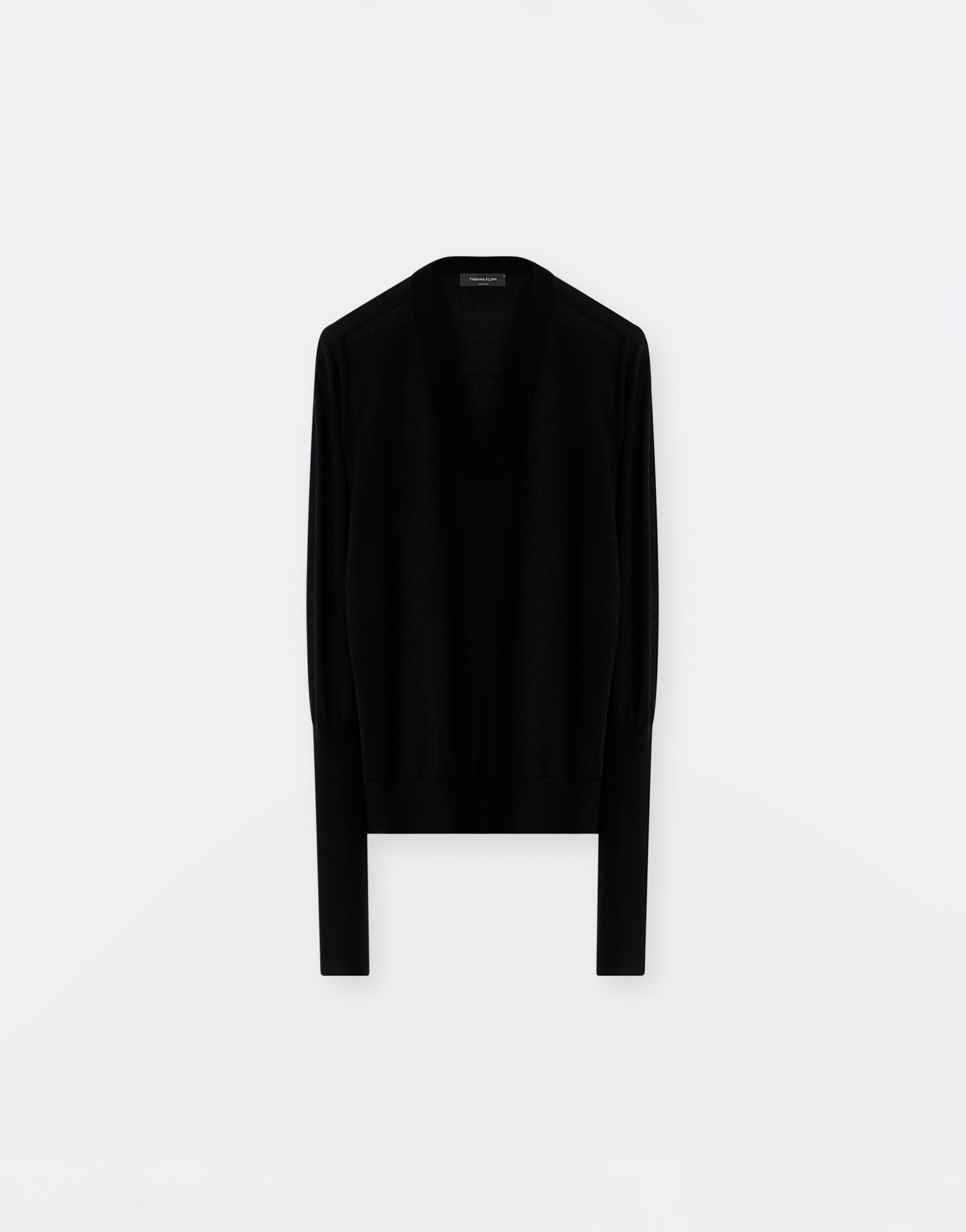 Shop Fabiana Filippi Cashmere Silk V Neck Sweater With Turn Up Cuff In Black