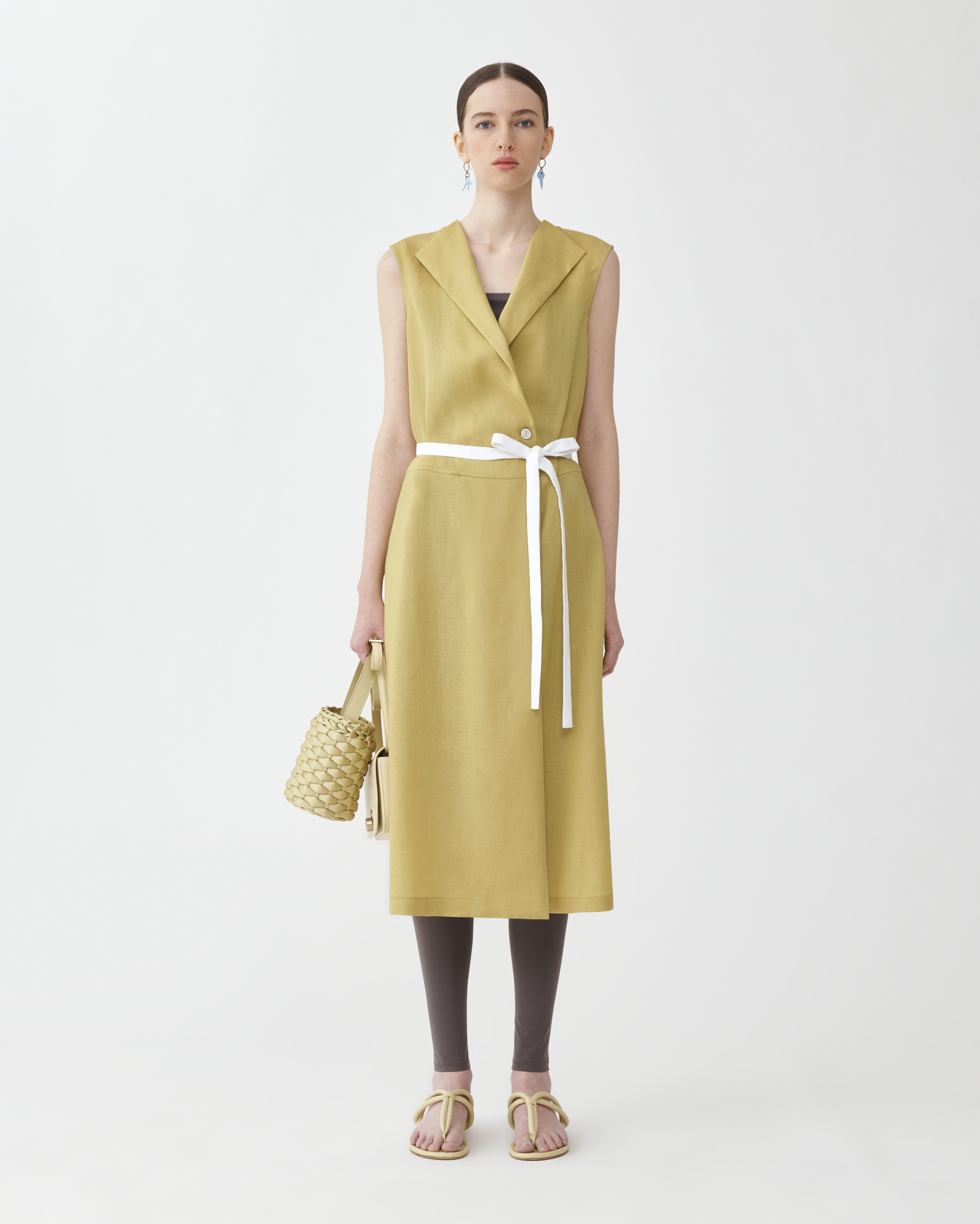 Shop Fabiana Filippi Linen Cloth Sleeveless Wrap Dress In Pistachio