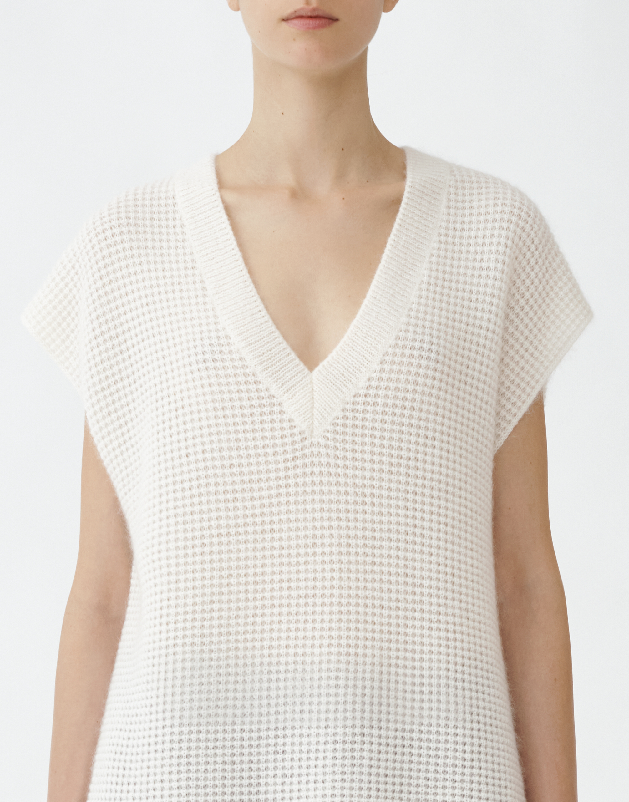 Shop Fabiana Filippi Mohair V Neck Vest With Diamond Stitch In White