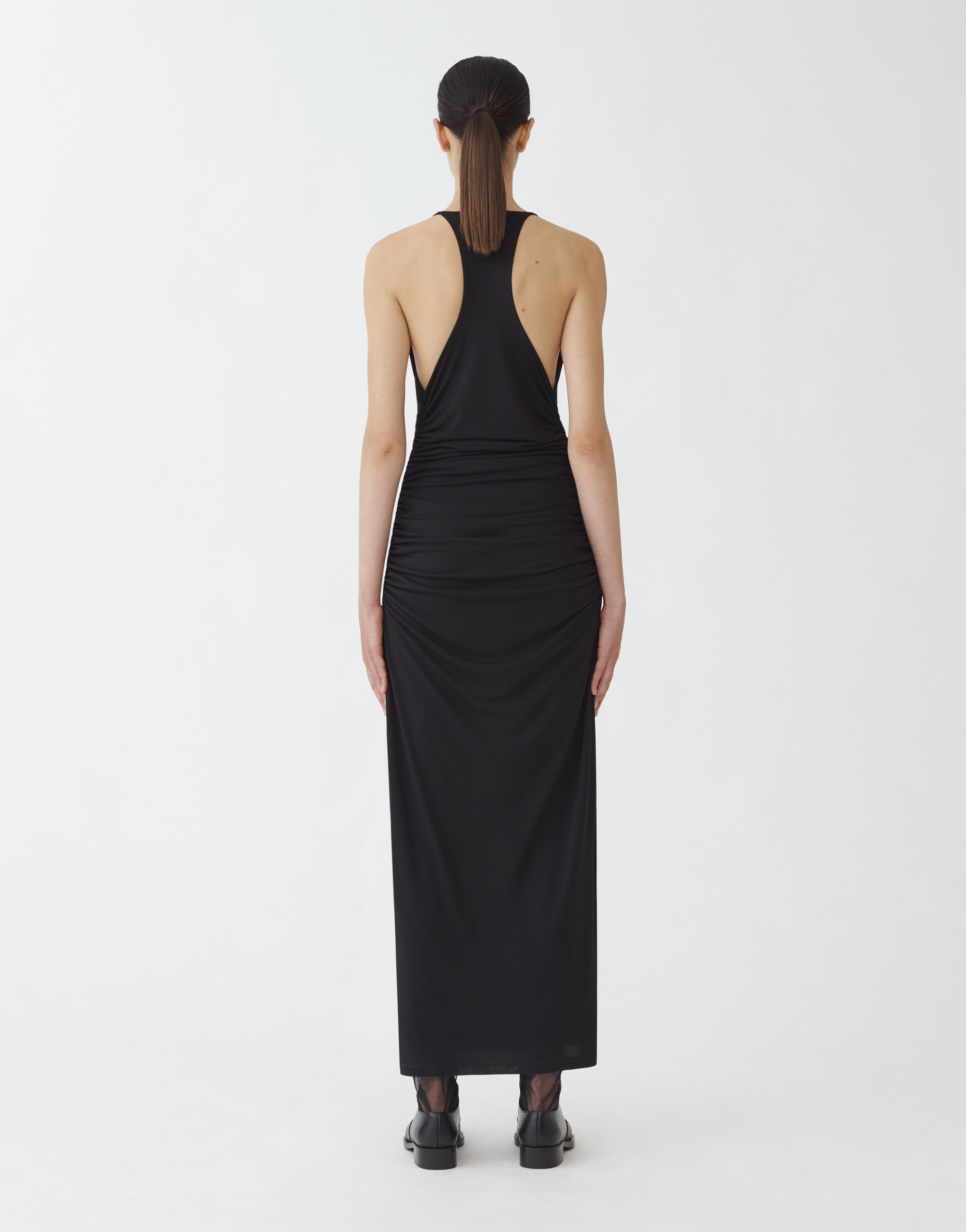 Shop Fabiana Filippi Jersey Draped Sleeveless Dress In Black