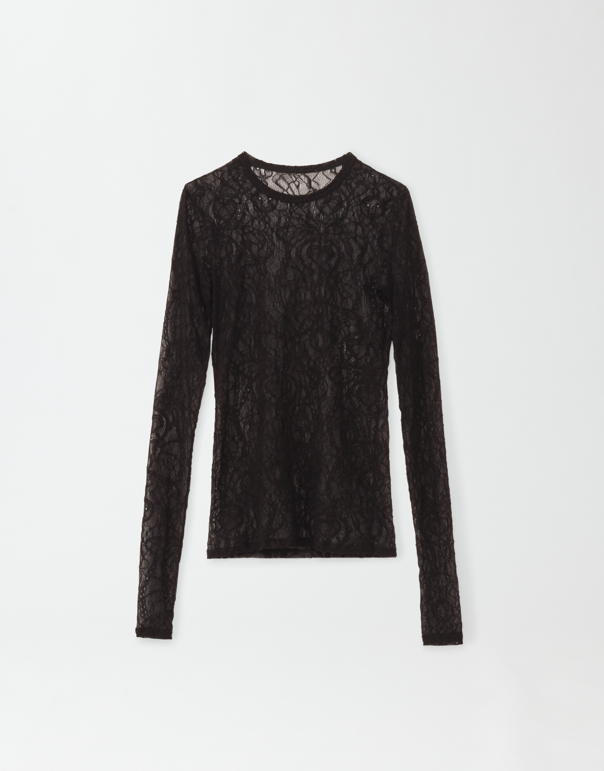 Shop Fabiana Filippi Fabula Bistretch Lace Long Sleeve T-shirt In Black