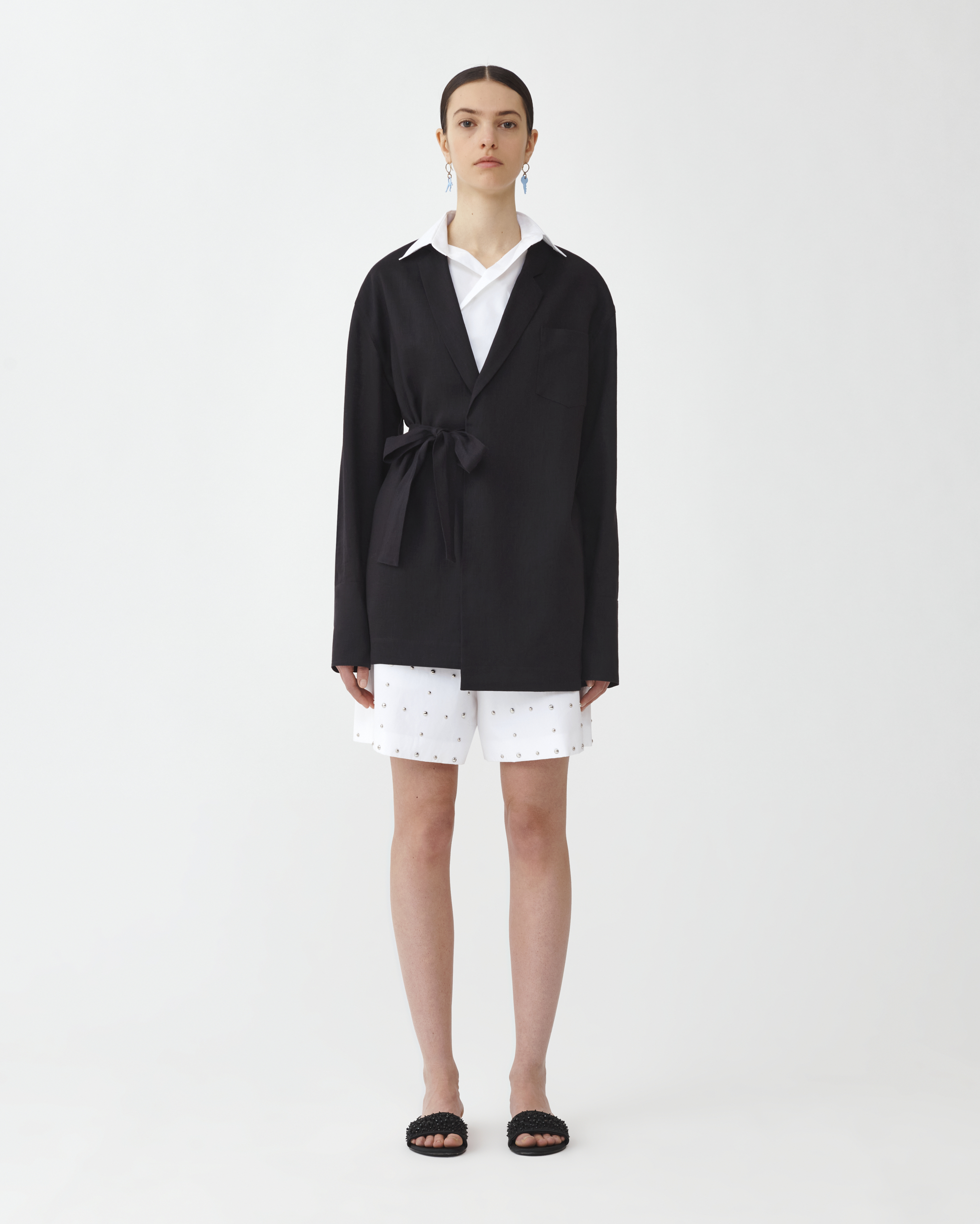 Shop Fabiana Filippi Linen Cloth Jacket With Bow Detail In Black