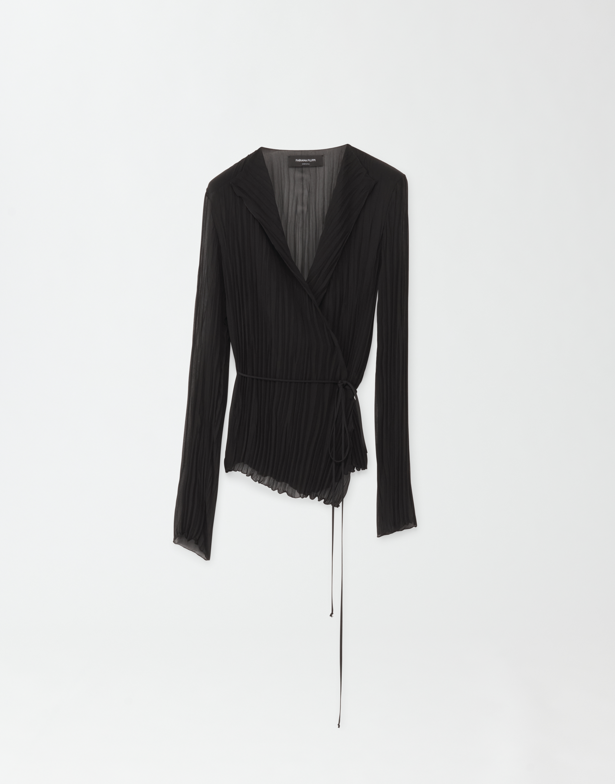 Shop Fabiana Filippi Solid Pleated Georgette Shirt In Black