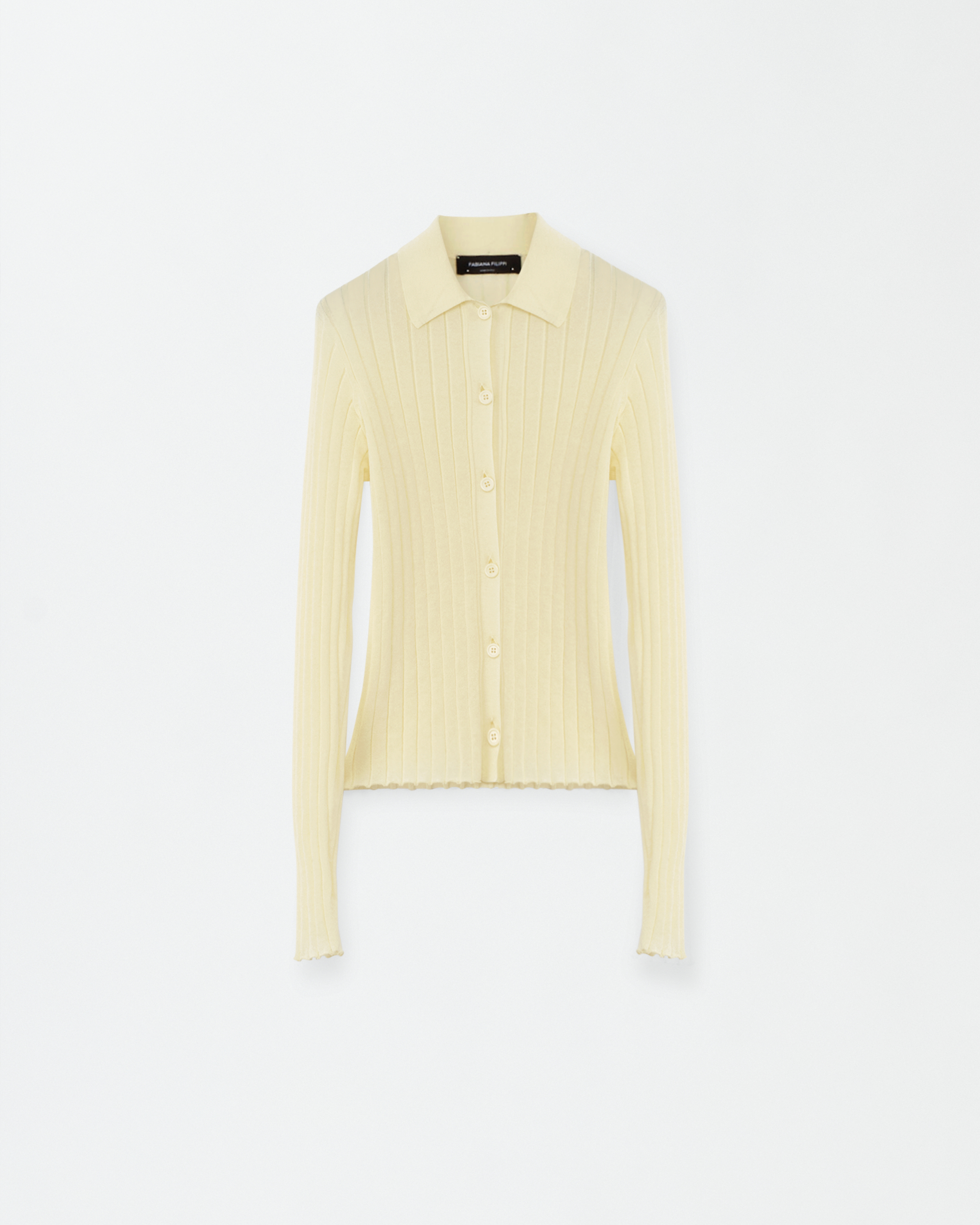 Shop Fabiana Filippi Techno Cotton Wide Rib Fitted Cardigan In Yellow