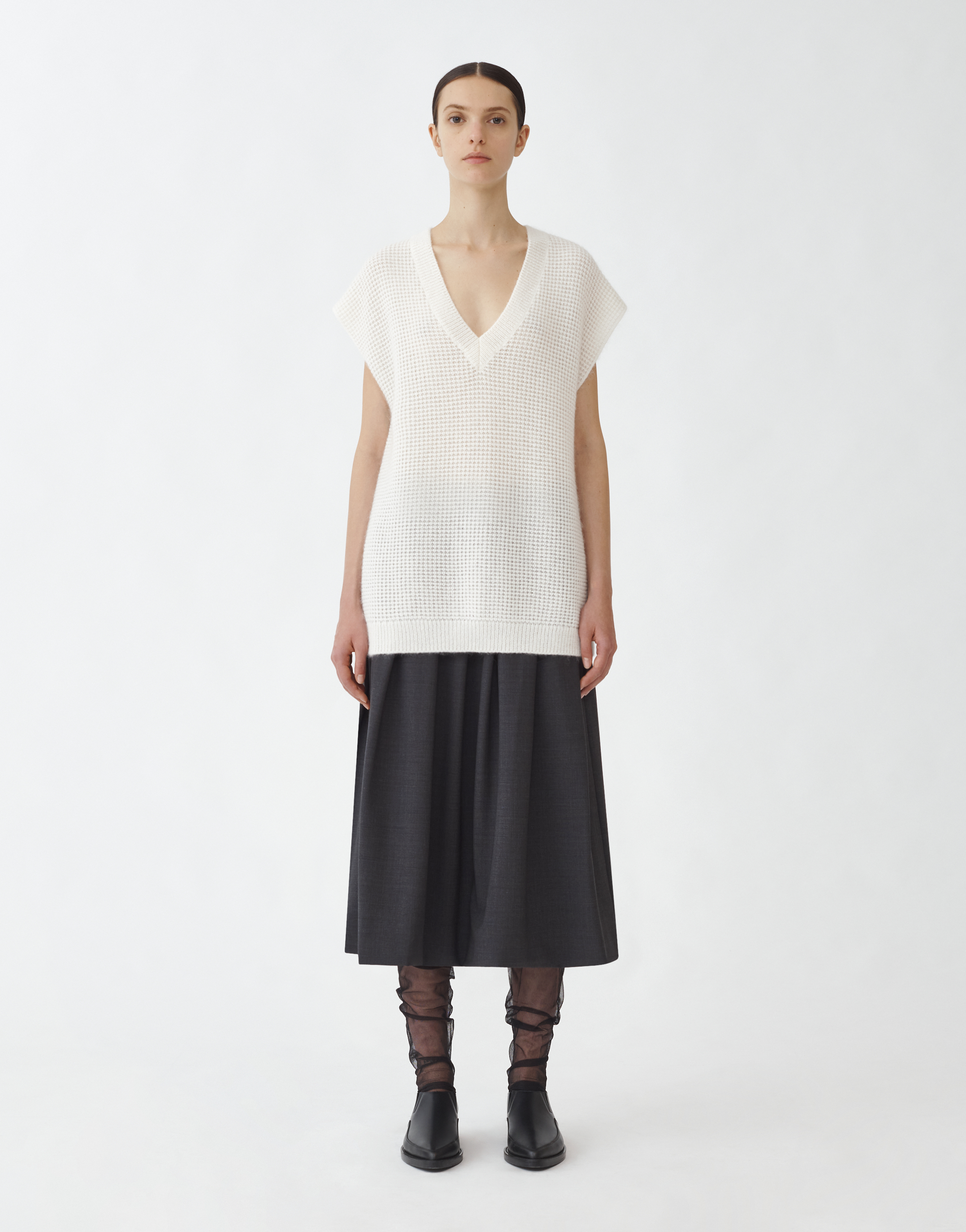 Shop Fabiana Filippi Mohair V Neck Vest With Diamond Stitch In White