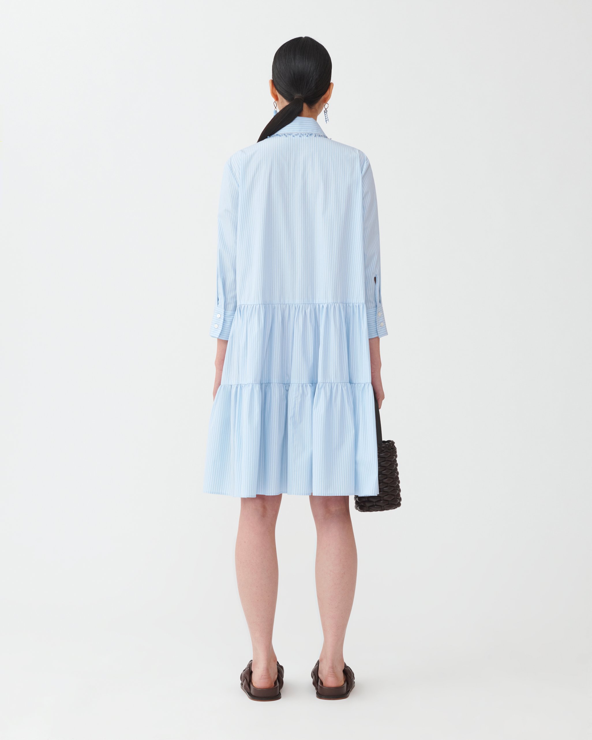 Shop Fabiana Filippi Frilled Striped Poplin Shirt Dress In Light Blue