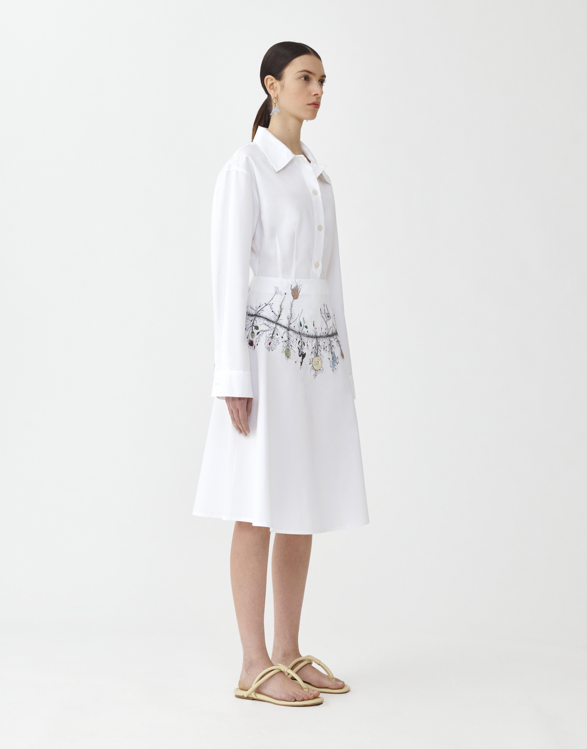 Shop Fabiana Filippi Compact Poplin Godet Skirt With Embroidery In White