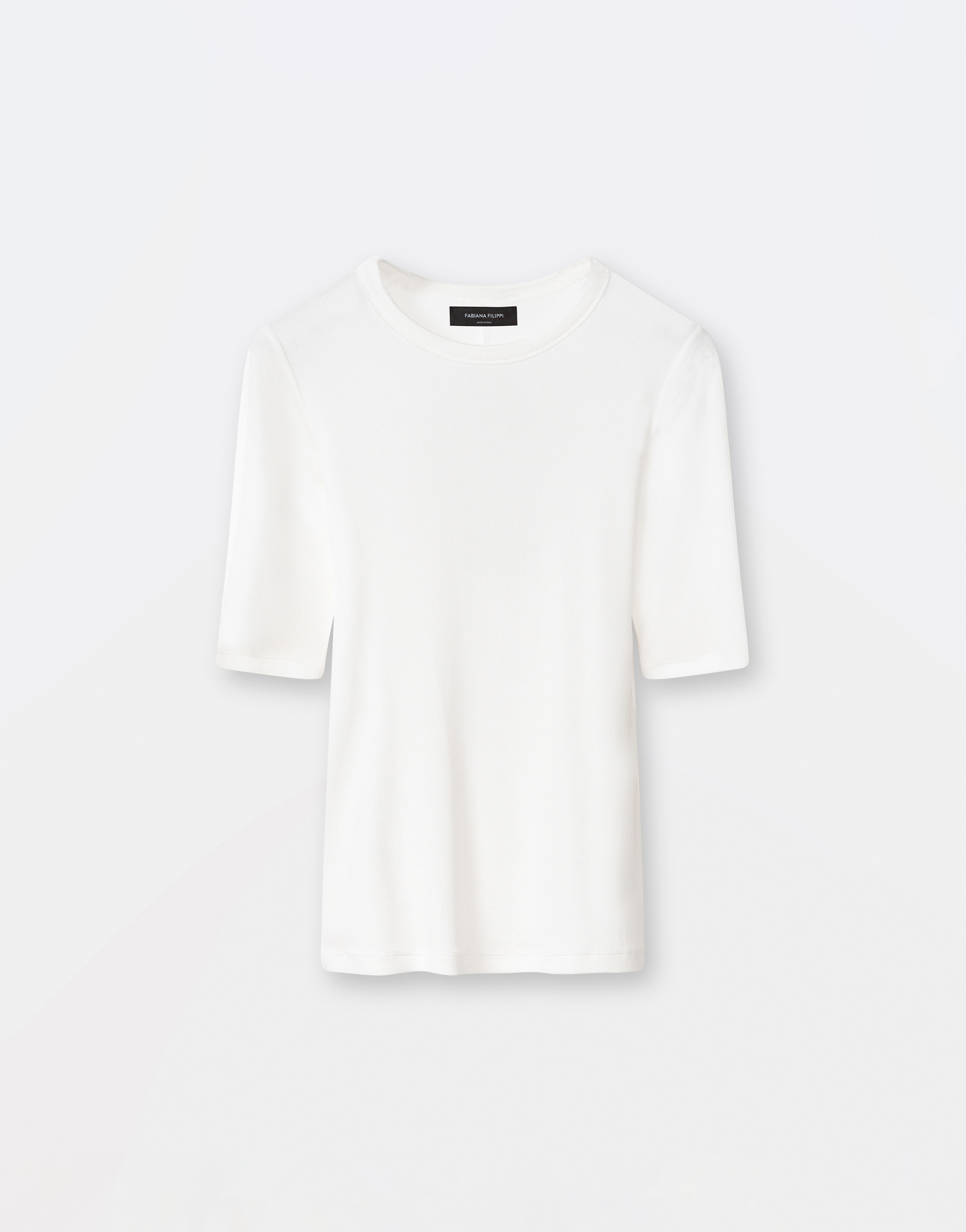 Shop Fabiana Filippi Ribbed Viscose Jersey Short Sleeve Crew Neck T-shirt In White