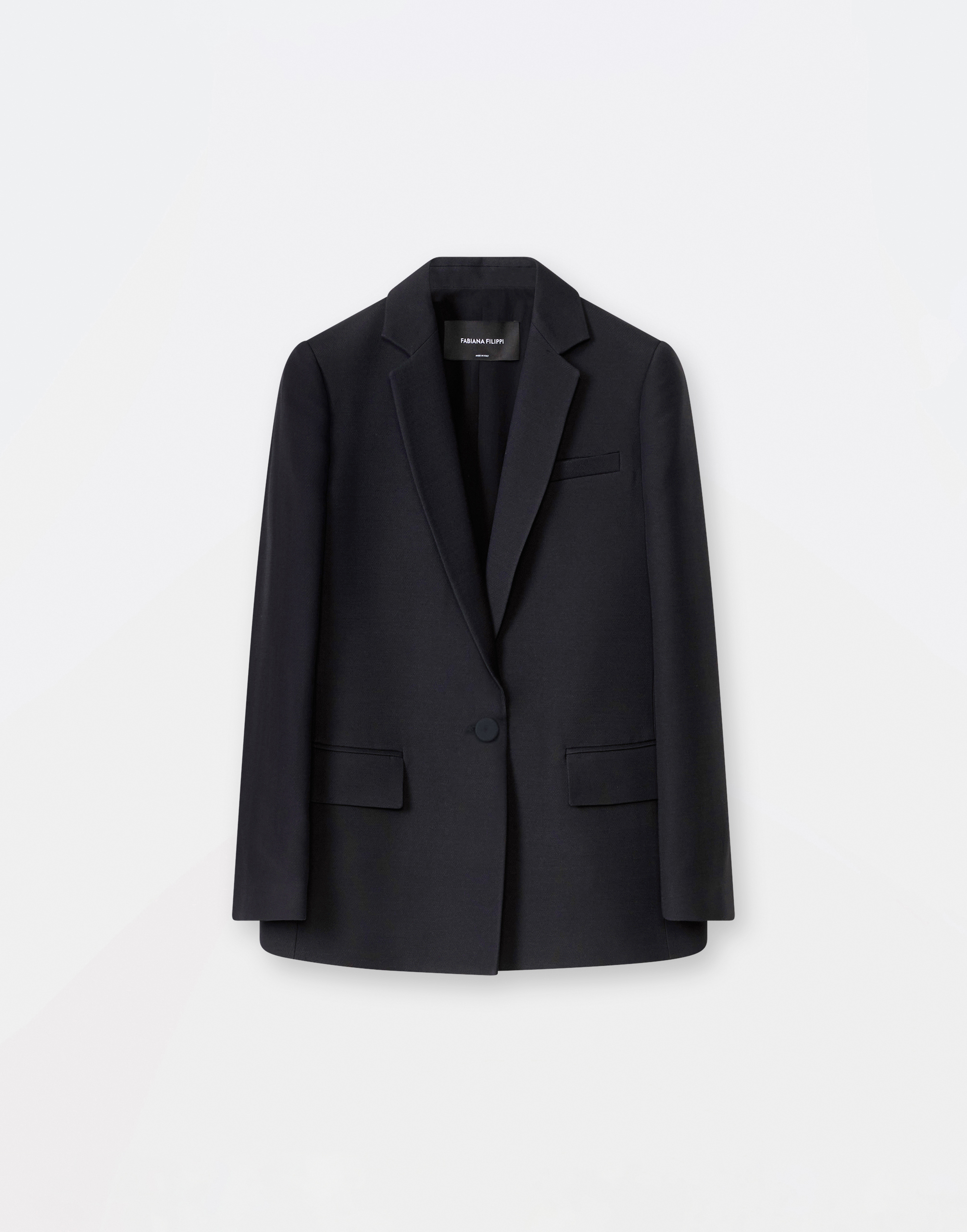 Shop Fabiana Filippi Wool Silk Crepe Single Breasted Jacket In Black