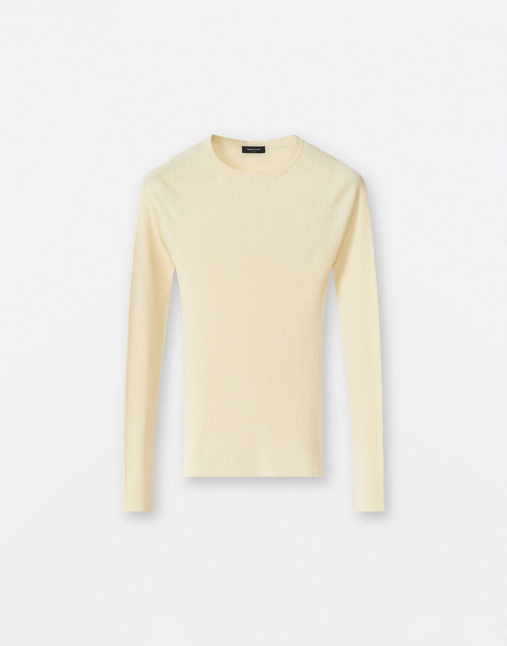 Shop Fabiana Filippi Compact Viscose Fitted Crew Neck Sweater In Pale Lime