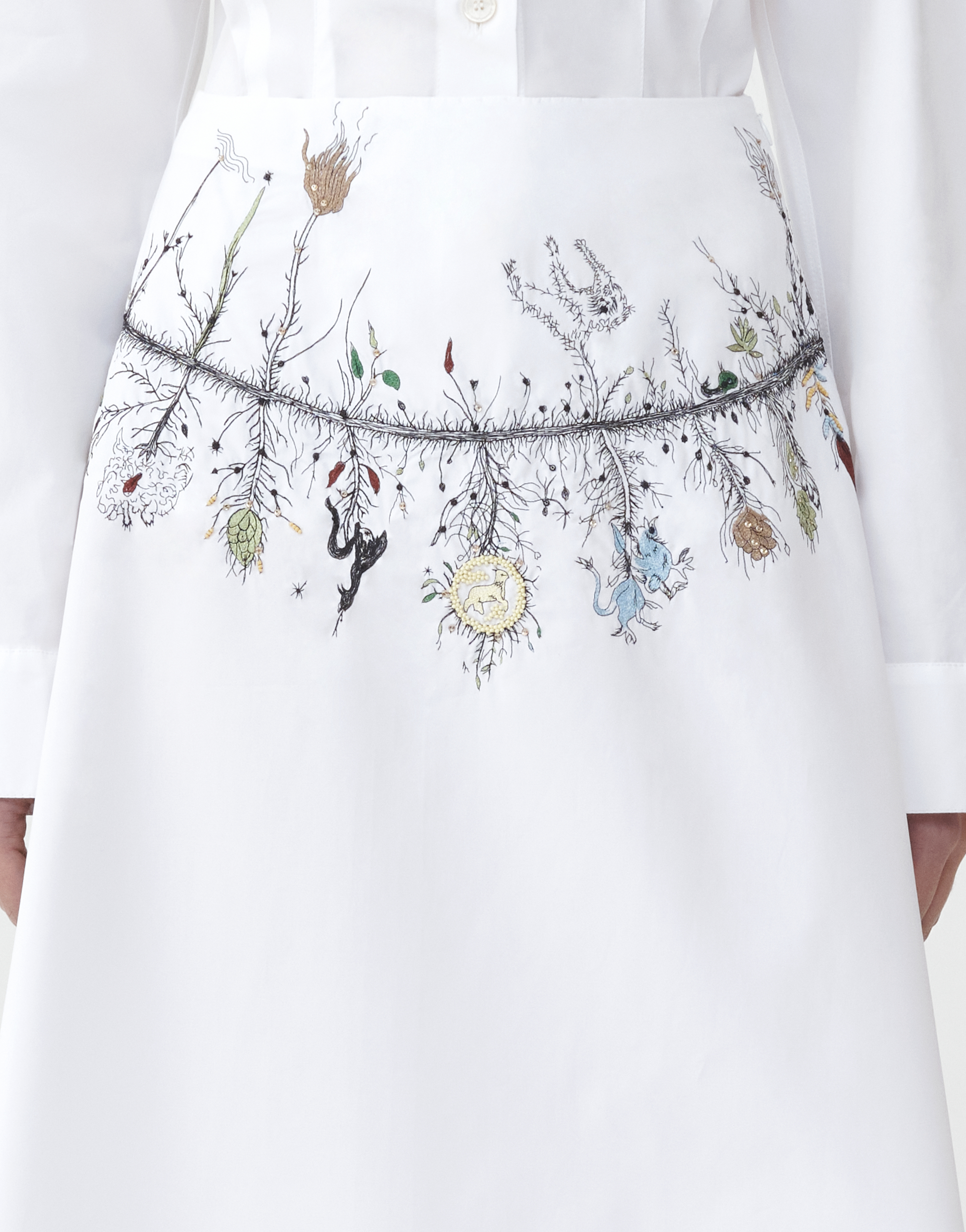 Shop Fabiana Filippi Compact Poplin Godet Skirt With Embroidery In White