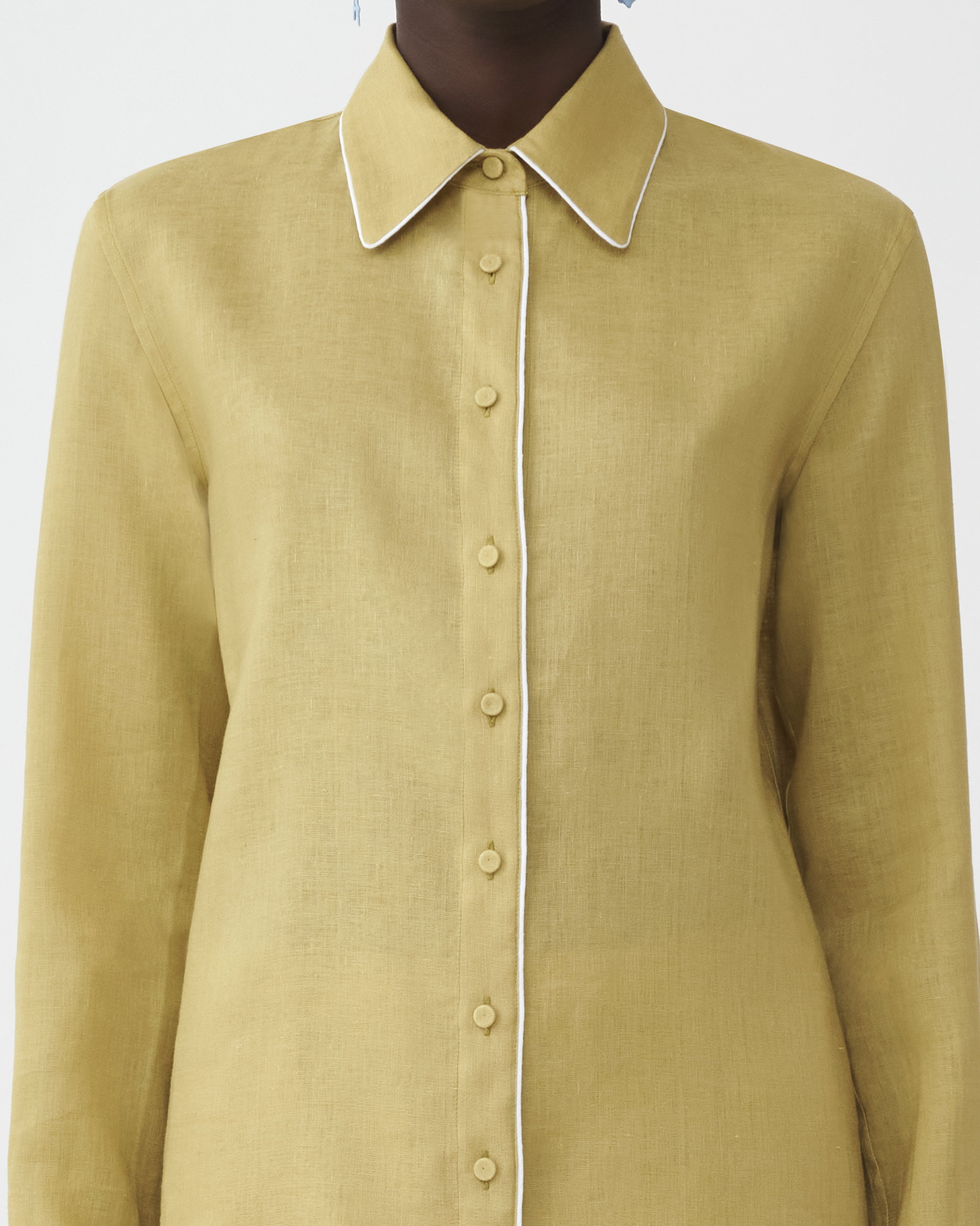 Shop Fabiana Filippi Linen Cloth Basic Shirt With Contrast Piping In Pistachio
