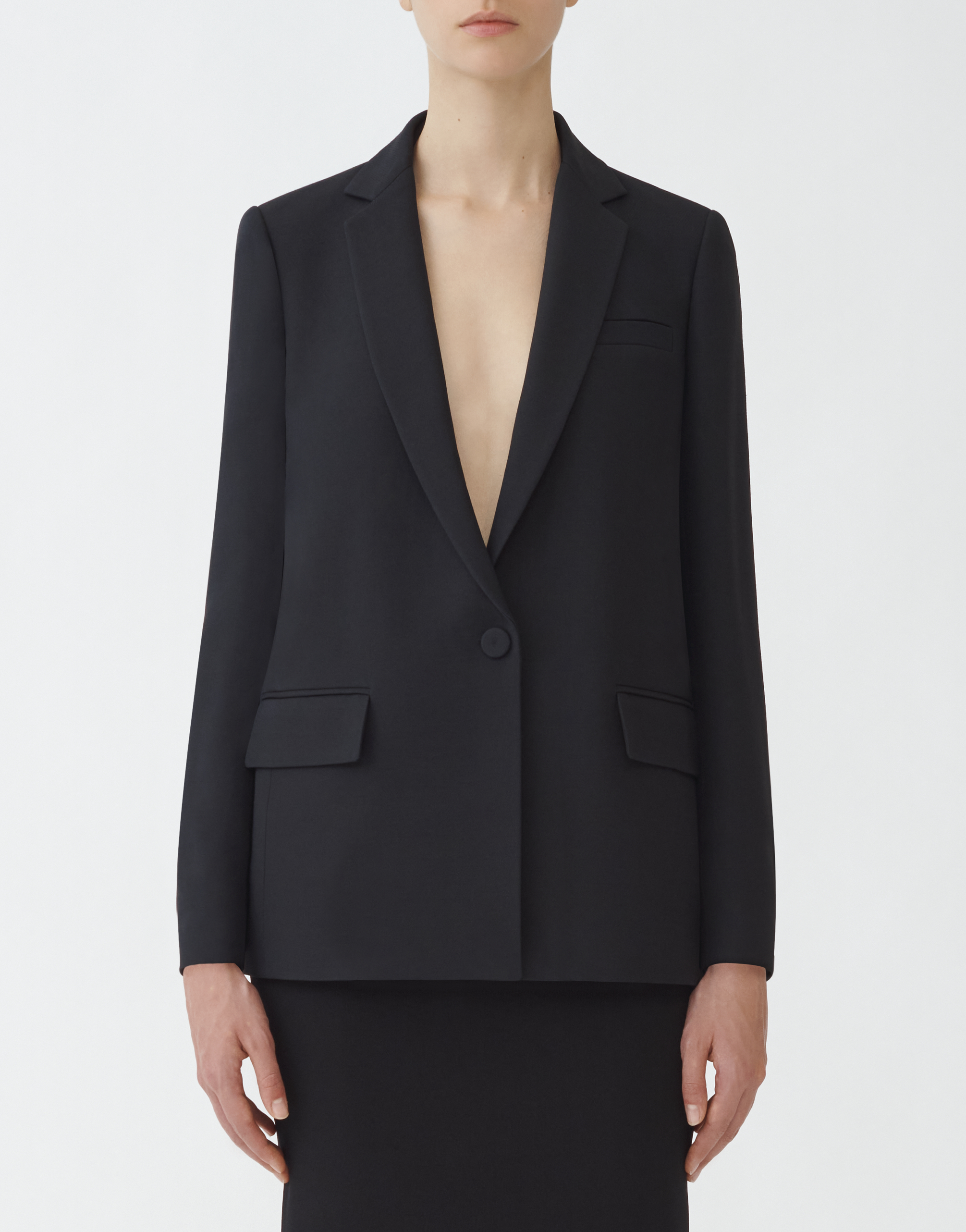 Shop Fabiana Filippi Wool Silk Crepe Single Breasted Jacket In Black