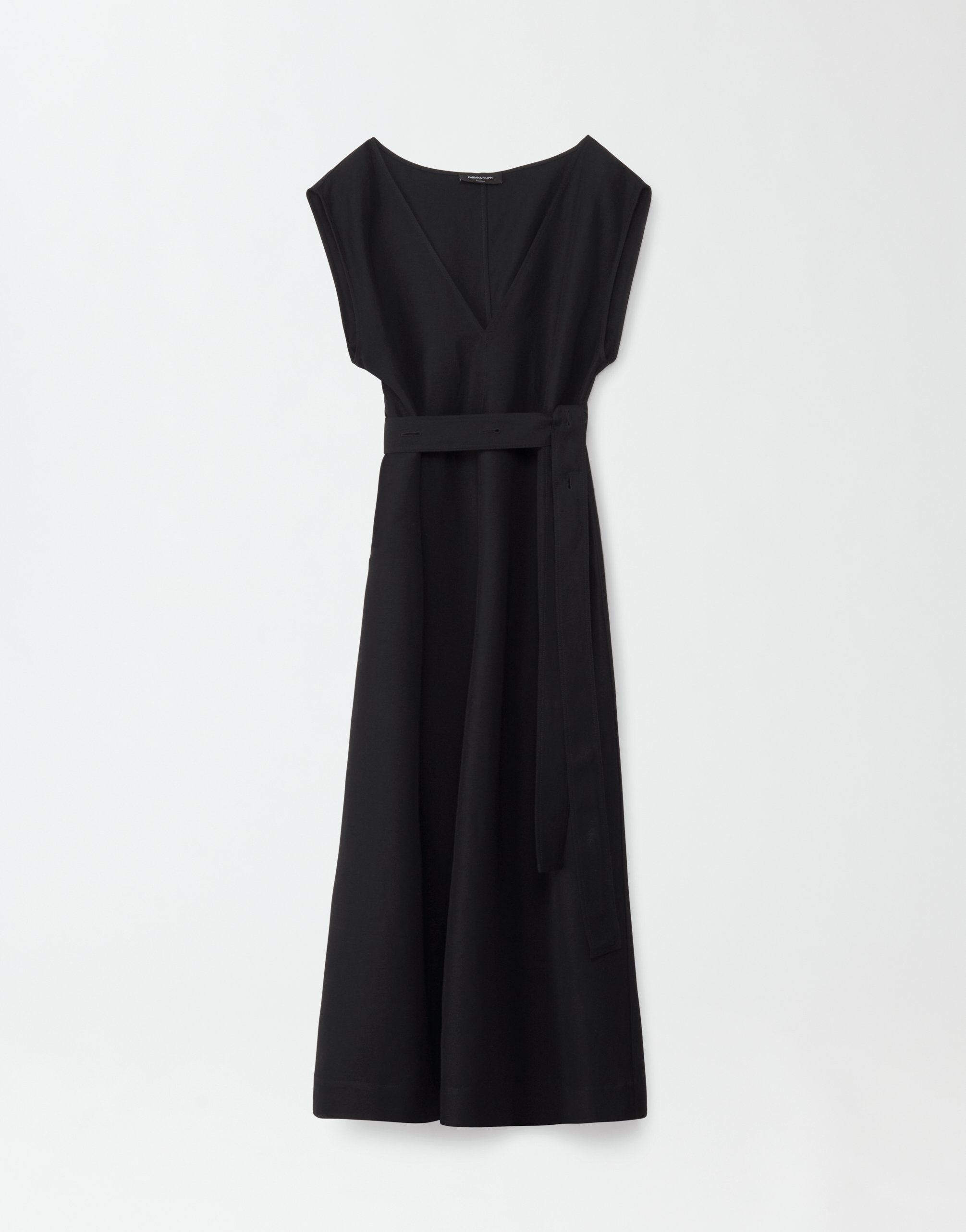Shop Fabiana Filippi Sleeveless V Neck Dress With Self Belt In Black